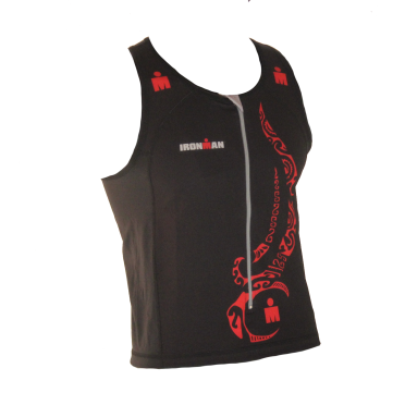Ironman tri top front zip mouwloos multisport tattoo zwart/rood heren 